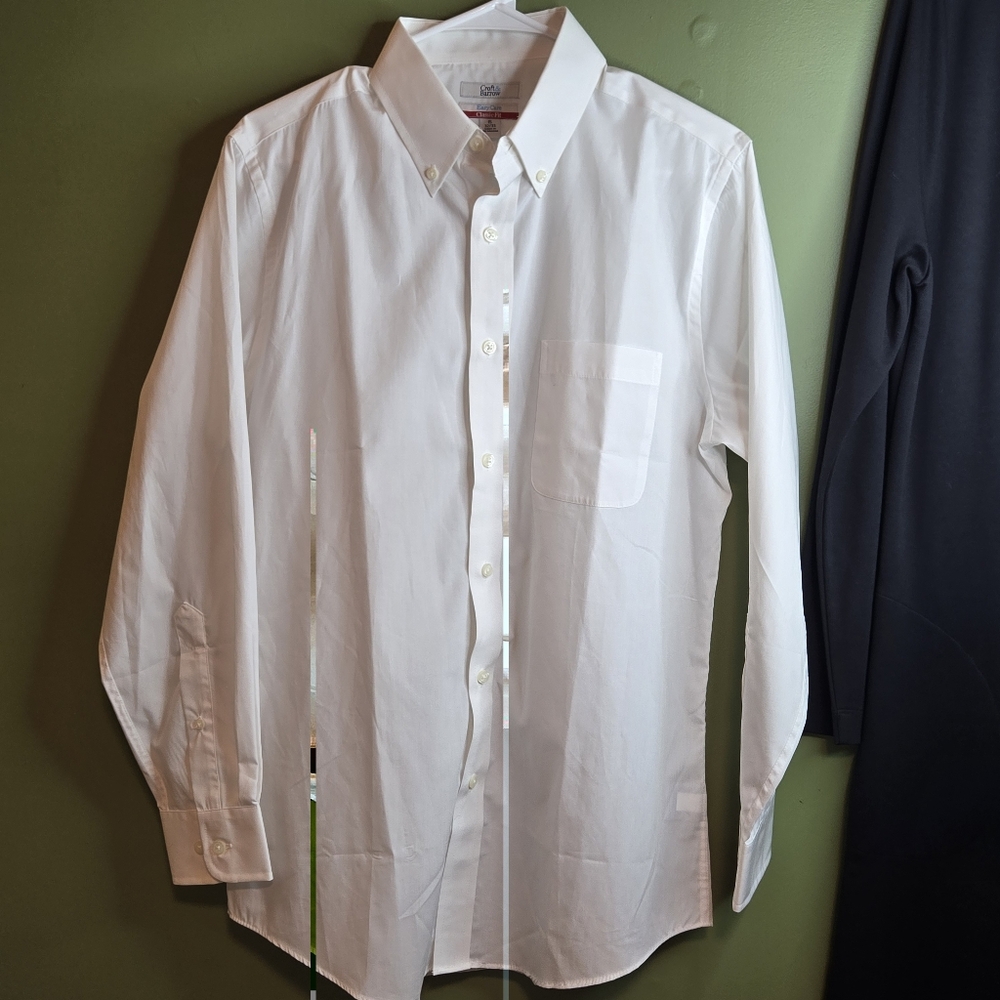 Men's Croft & Barrow Crisp White Dress Shirt Easy Care Classic Fit Size 15 32/33
